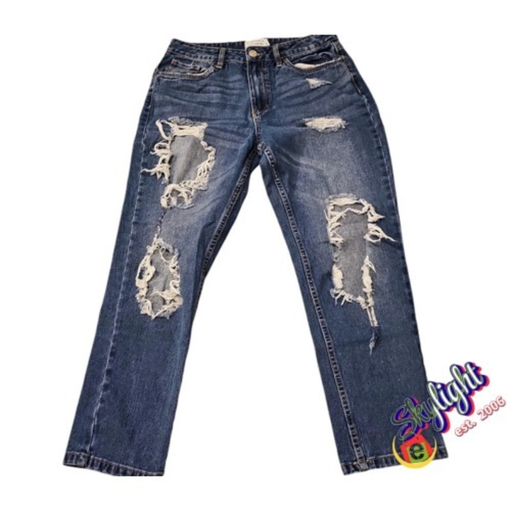 Refuge Women's bLUE Boyfriend Distressed Denim Jeans Size 7 30x28 Reg